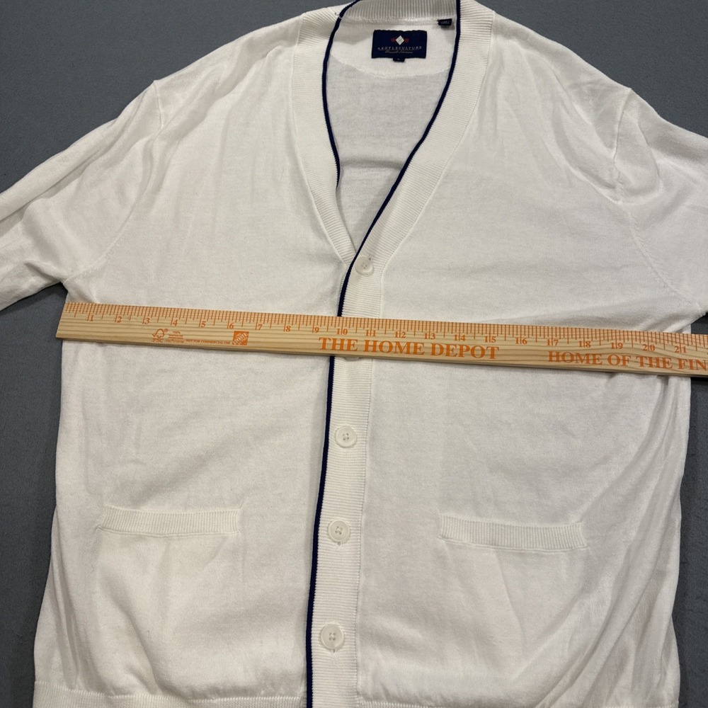 SWEATER CARDIGAN MENS LARGE ARGYLECULTURE Argyle WHITE BUTTON NAVY TRIM - Picture 5 of 9
